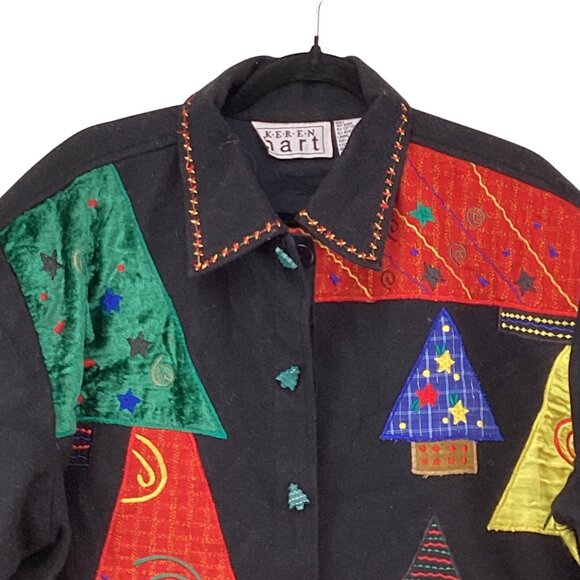 Keren Hart Holiday Jacket Size XL Xlarge Black Wool Blend Christmas Coat Festive - Picture 2 of 6